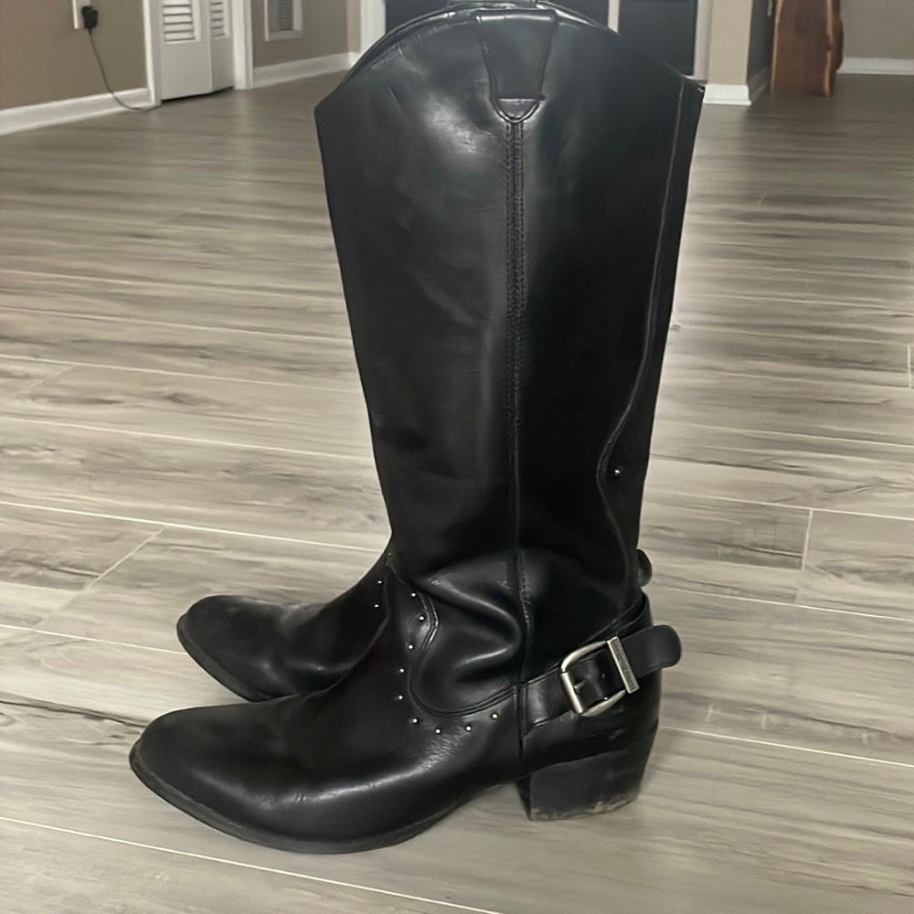 Women’s Black Leather Harley Davidson Motorcycle Boots - Size 10
